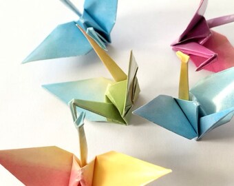 Small Watercolor Origami Cranes, Paper Room Decorations, Cake Toppers