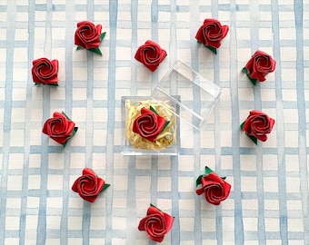 Tiny Handmade Origami Red Rose in a Box, Miniature Paper Flower Gift