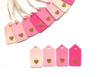 Handmade Metallic Gold Heart Gift Tags with Pink Twine
