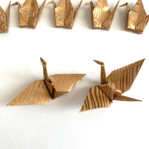10 Small Origami cranes-Foil finish on Kraft paper/ Origami Crane Cake Toppers/ Cupcake Topper/10 Origami Cranes image 2