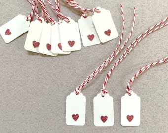 Handmade Glitter Heart Gift Tags with Twine, Tiny Present Tags
