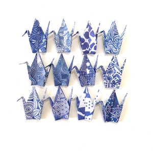 12 Small Origami Cranes-Navy Blue& white paper/ Origami Crane Cake Toppers/ Cupcake Topper/Origami Cranes