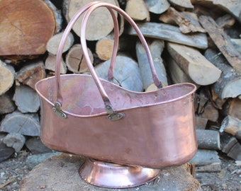 Oval flower pot holder container vase with handmade copper handles