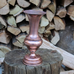 Small tall smooth handmade copper vase