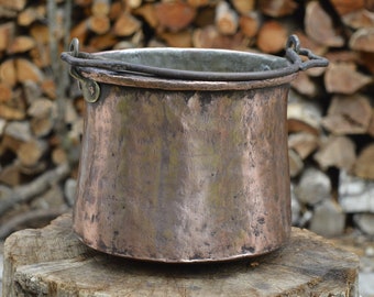 Antique copper bucket flowerpot restored pot handmade