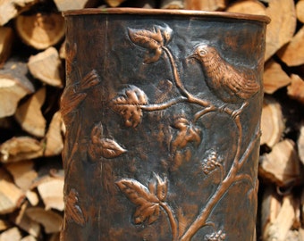 Handmade Copper Umbrella Stand: Sparrows on branches