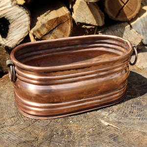 Copper oval planter vase, antique, handmade