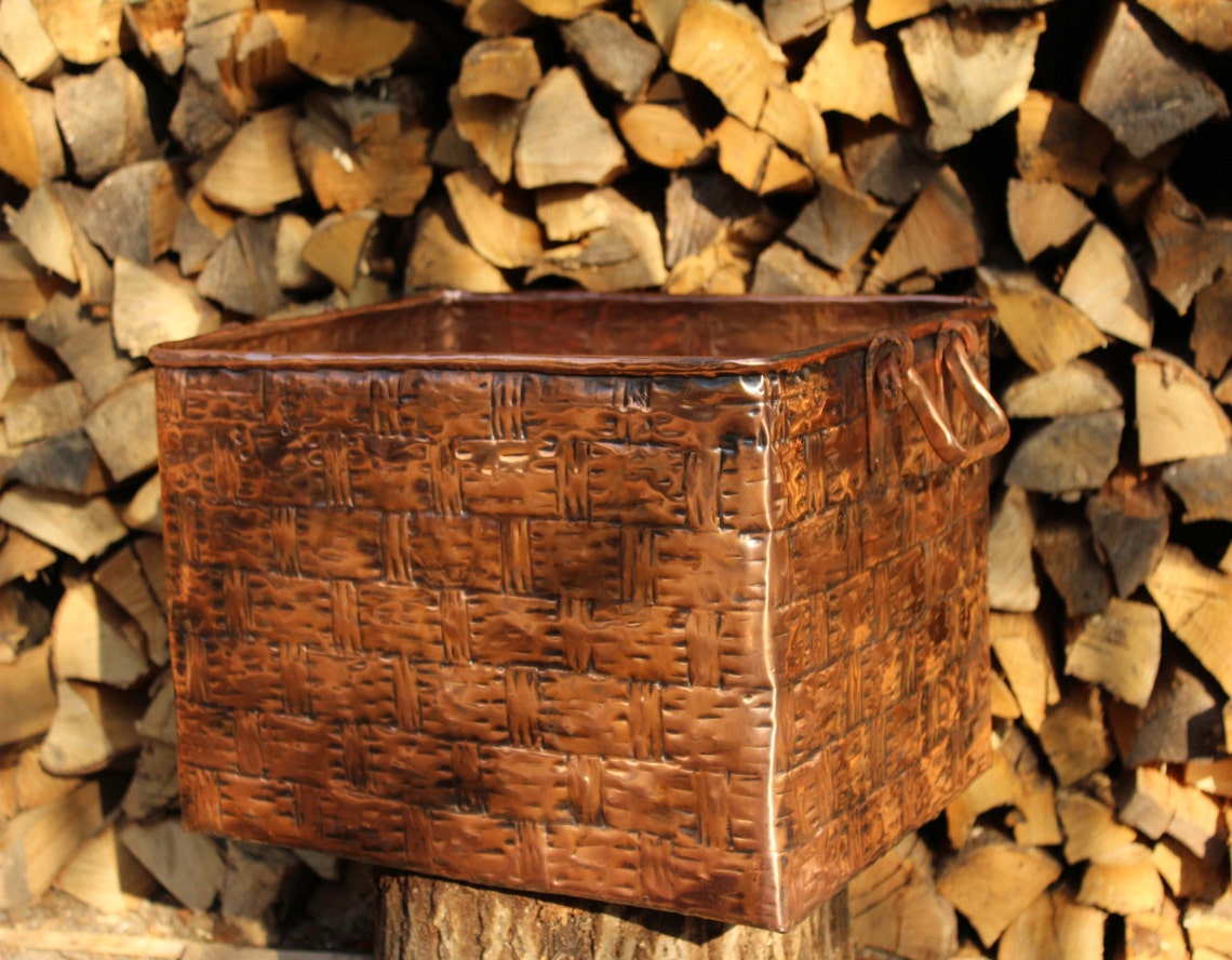 Copper Handcrafted Log Holder Basket Etsy