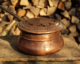 Calentador de cama antiguo, muebles rústicos de cobre, hechos a mano