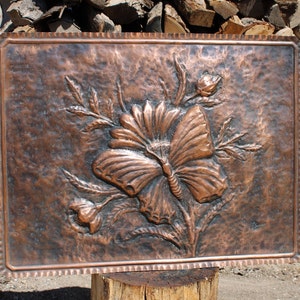 Picture, panel , butterfly , copper chiseled and hand made home decor