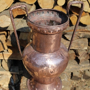 Antique copper umbrella stand with handles restored container handmade
