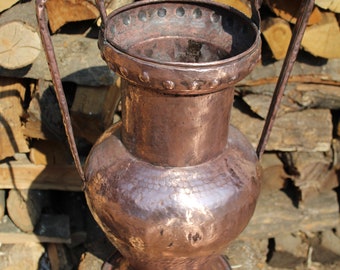 Antique copper umbrella stand with handles restored container handmade