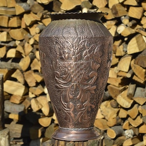 Detailed copper umbrella stand handmade