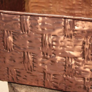 Handmade Metal Firewood Basket with Copper Handles – Rustic Modern Log Holder – Square Metal Container for Fireplace, Plants or Home Storage image 7