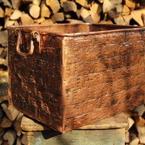 Copper handcrafted log holder basket
