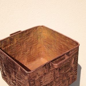 Handmade Metal Firewood Basket with Copper Handles – Rustic Modern Log Holder – Square Metal Container for Fireplace, Plants or Home Storage image 5