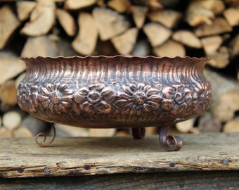 Handmade Hammered Copper Bowl – Small Round Centerpiece, Fruit Bowl or Planter – Unique Customizable Artisan Decor