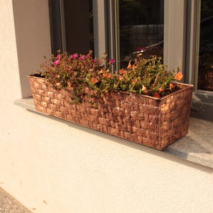 Grand pot de fleurs rectangulaire en cuivre pur, effet osier sculpté à la main, pour balcon, rebord de fenêtre, jardin d'intérieur et d'extérieur