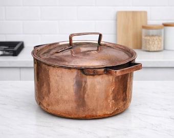 Rustic Chic Copper Cookware: Handcrafted Tin-Lined Pot with Generously High Sides