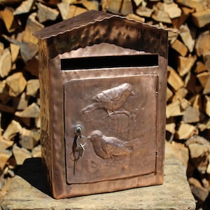 Handmade Copper Mailbox with Sparrows