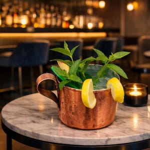 Handgemaakte gehamerde koperen mok – Ambachtelijk glas voor elegante cocktailbars