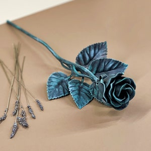 Metal Rose, Steel Rose- forged flower (Perfect art decor) (Blue)