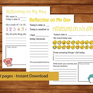 Instant Download Daily Printable Reflections Activity/Homeschool Teacher Resources/Journal Writing Prompt for Kids/Printable Crafts Download