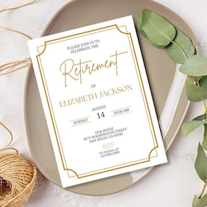 Einladung zum Ruhestand/Gold Party Einladung zum Ruhestand/individuelle E-Card/gedruckter oder digitaler Text Evite, minimalistische, moderne Einladung, printable