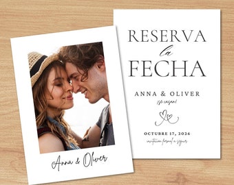 Minimalist Spanish ‘Reserva la Fecha’ Save the Date Card — Photo + Double-Sided Digital Invitation Printable