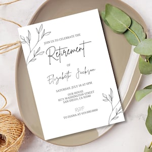 Invitación de jubilación/Invitación minimalista para fiesta de jubilación/Tarjeta electrónica personalizada/Texto impreso o digital Invitación moderna y elegante para imprimir de Evite
