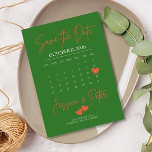 Grün und Orange Save the Date Kalender/Save the Date Postkarten Printable/Save the Date Ankündigung/Orange & Grün Save the Date Karte Modern