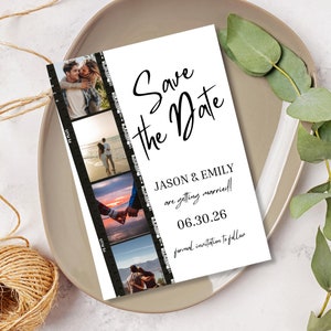 Save the Date Karte, Filmstreifen Save the Date Einladung Druckbare, Moderne Save the Date Ankündigung, Elegante Save the Date Mehrere Fotos