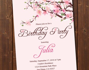 cherry blossom birthday invitations etsy