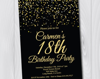 18th Birthday Invitation/Printable Gold & Black Birthday Invitation/e-card invitation/Template/Birthday Invitation/eighteenth birthday