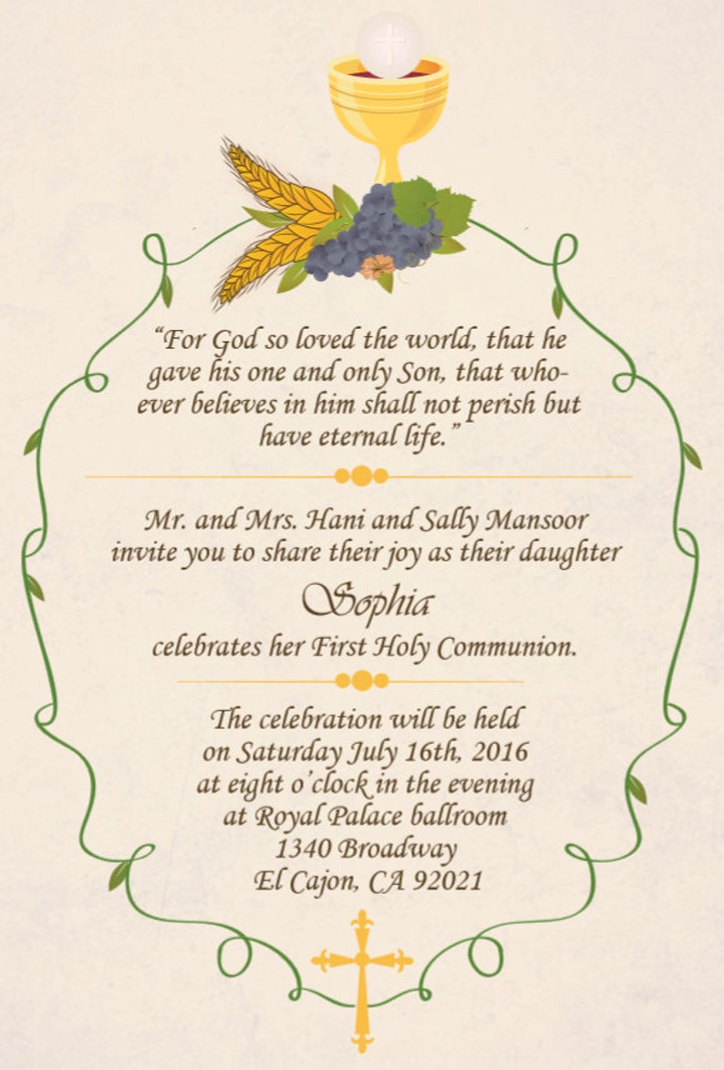 Printable First Holy Communion Invitation/e-card/first Holy - Etsy