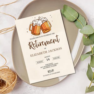 Beer Retirement Invitation for Men Women/Cheers Retirement Invitation/Drinks, Modern Elegant Minimalist/Printed or Digital