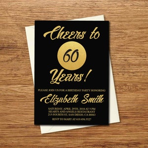 60 Geburtstag Einladung Druckbare Gold Schwarz Etsy