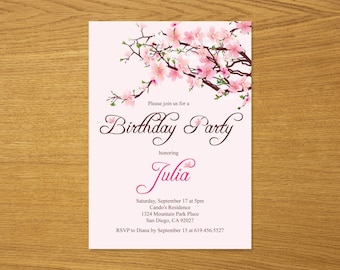 Printable Cherry Blossom Birthday Invitation/Printable Pink Flowers Birthday Party Invitation/Birthday Invitation For Women Girls Teens Kids