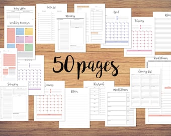 50 Pages -Planner Templates Ultimate Collection, Printable Planner Set, Daily Weekly Monthly, Planner Pages Set Instant Donwload, To Do List