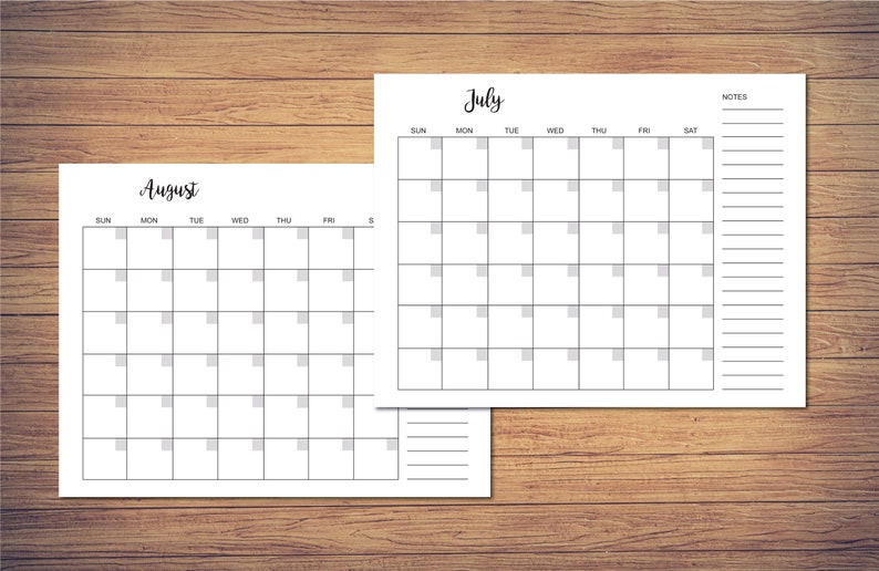 8.5 X 11 Inch Blank Monthly Calendar Page Template INSTANT - Etsy