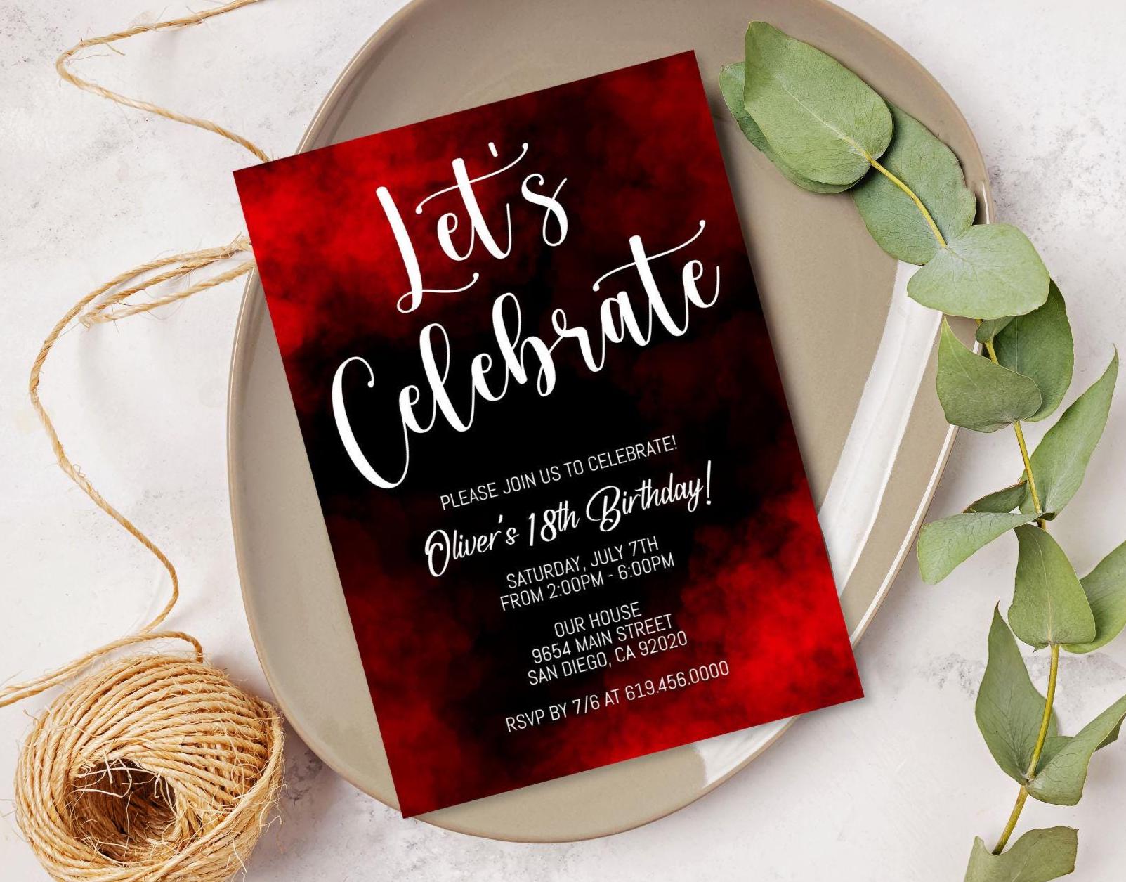 Red & Black Birthday Party Invitations/luxury Red Birthday Invitation ...