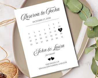 Spanish Save the Date Calendar/Minimalist Save the Date/Save the Date Announcement/Reserva La Fecha Tarjeta en Espanol/Printable or Digital
