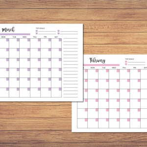 Blank Monthly Calendar Page Template, INSTANT DOWNLOAD, Monthly ...