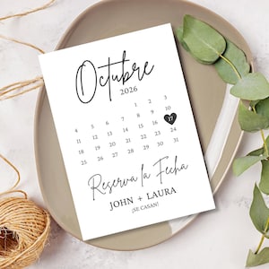 Calendário de reserva de data em espanhol para impressão/Cartão postal minimalista de reserva de data/Anúncio de reserva de data/Reserva La Fecha Tarjeta en Espanol