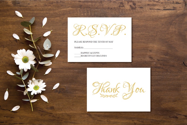 Gold Wreath Wedding Invitation PrintableGolden Vintage Wedding Invitation TemplateRSVPThank YouDetailsSpanish Option Available