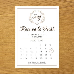 Modern Printable Spanish Save the Date Calendar/Minimalist Save the Date Card/Save the Date Announcement/Reserva La Fecha Tarjeta en Espanol