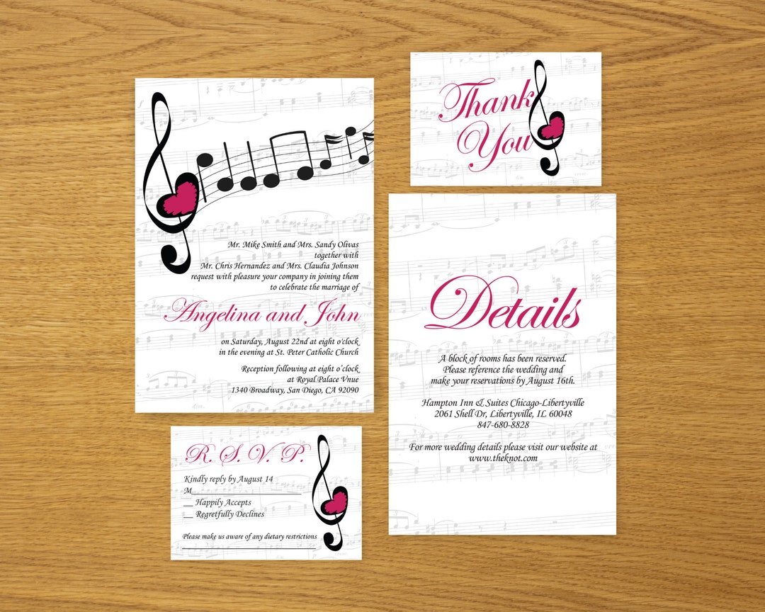 Music Notes Wedding Invitation Set/printable Red Wedding Etsy