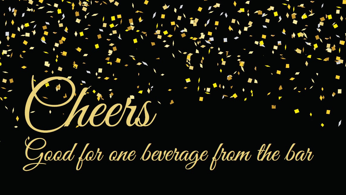 Drink Ticket | Gold and Black | Cheers, Good for One Drink Ticket | Gold and Black | Cheers, Good for One