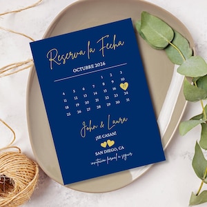 Spanische Save the Date Karte/Blau & Gold Save the Date/Save the Date Ankündigung/Gold Reserva La Fecha Tarjeta Espanol/Printable oder Digital