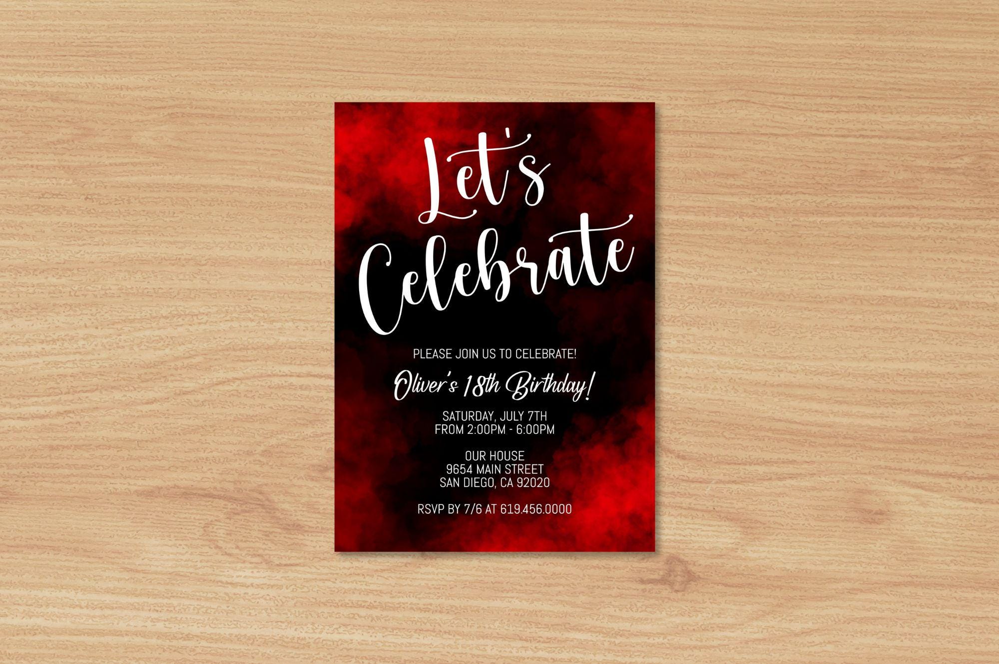 Red & Black Birthday Party Invitations/luxury Red Birthday Invitation ...